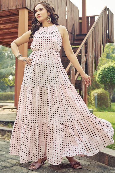 Women Dots Fit   Flare Maxi Dress Ethnic Dresses