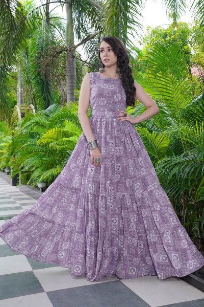 Women Floral Print Tiered Maxi Dress GIRLISH LEHENGA