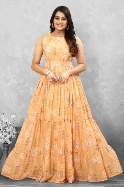 Women Floral Print Tiered Maxi Dress LEHENGA