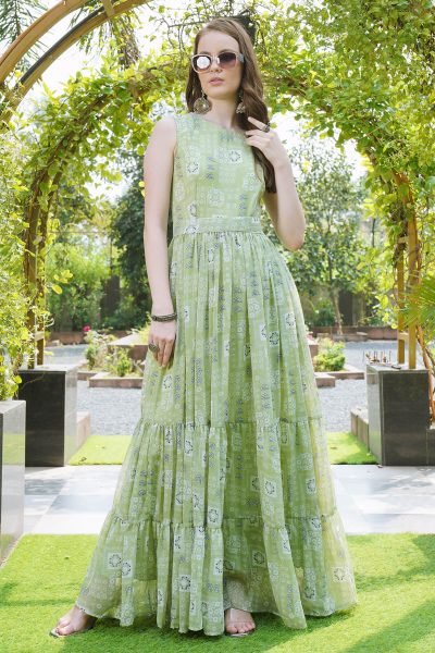 Women Floral Print Tiered Maxi Dress LEHENGA