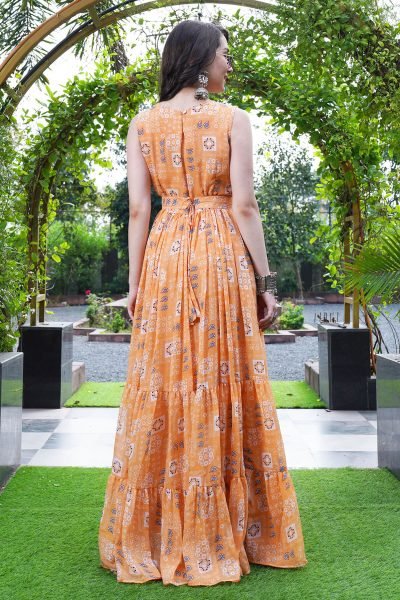 Women Floral Print Tiered Maxi Dress GIRLISH LEHENGA