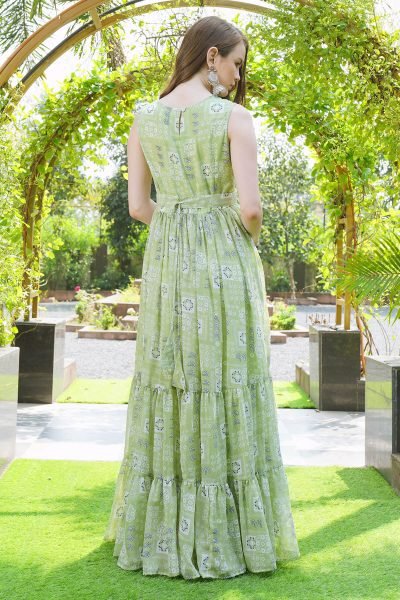 Women Floral Print Tiered Maxi Dress GIRLISH LEHENGA