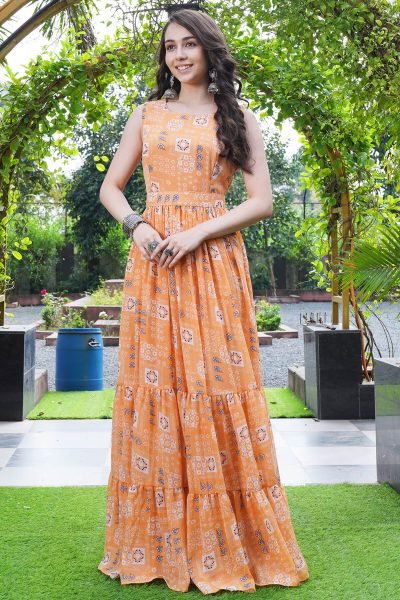 Women Floral Print Tiered Maxi Dress GIRLISH LEHENGA