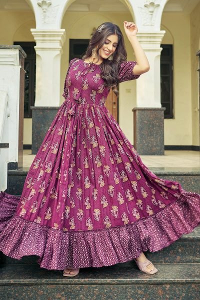 Women Floral Printed Round Neck Dresses Ethnic Dresses