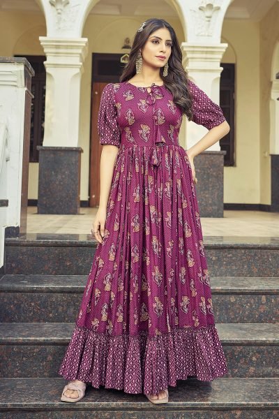 Women Floral Printed Round Neck Dresses Ethnic Dresses