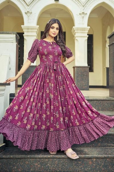 Women Floral Printed Round Neck Dresses Ethnic Dresses