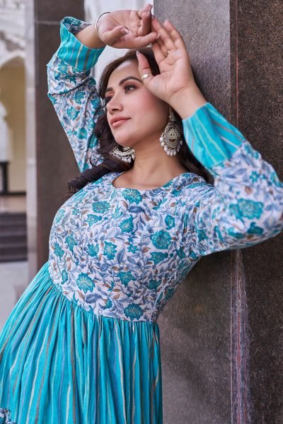Women Printed Fit   Flared Maxi Dress Ethnic Dresses