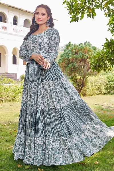 Women Printed Fit   Flared Maxi Dress Ethnic Dresses