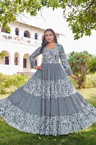 Women Printed Fit   Flared Maxi Dress Ethnic Dresses