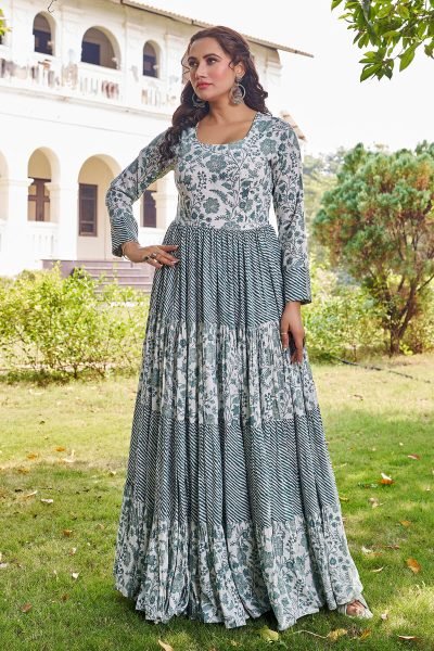 Women Printed Fit   Flared Maxi Dress Ethnic Dresses