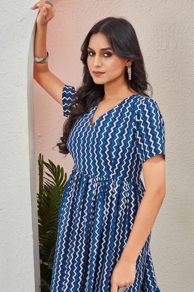 Women Printed V Neck Fit   Flare Dress GIRLISH LEHENGA