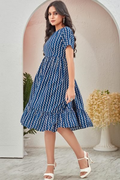 Women Printed V Neck Fit   Flare Dress GIRLISH LEHENGA
