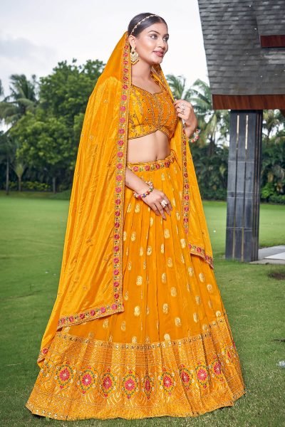Yellow Dola Silk Lehenga Choli HALDI LEHENGA