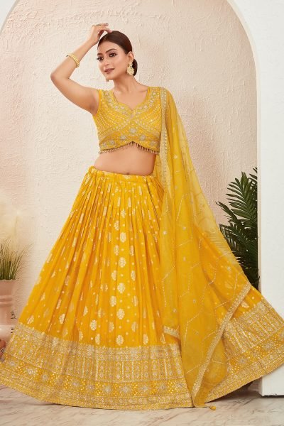 Yellow Jacquard Lehenga Choli HALDI LEHENGA