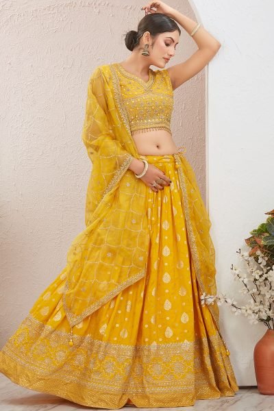 Yellow Jacquard Lehenga Choli HALDI LEHENGA