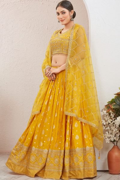 Yellow Jacquard Lehenga Choli HALDI LEHENGA