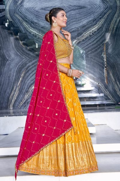 Yellow Viscose Jacquard Lehenga Choli HALDI LEHENGA