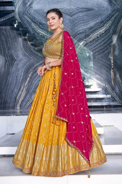 Yellow Viscose Jacquard Lehenga Choli HALDI LEHENGA