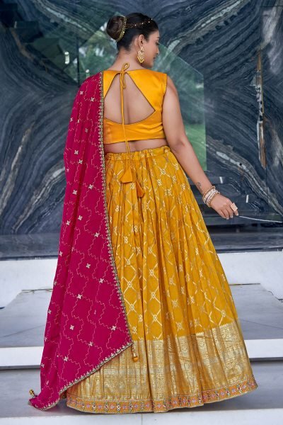 Yellow Viscose Jacquard Lehenga Choli HALDI LEHENGA